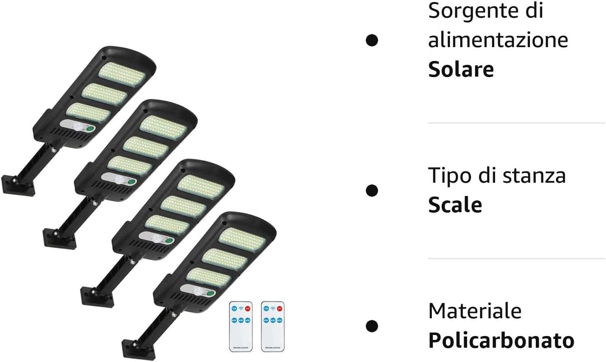 081 Store - 4 Lampioni Solari da Esterno con 213 LED, Sensore di Movimento e Impermeabili IP65
