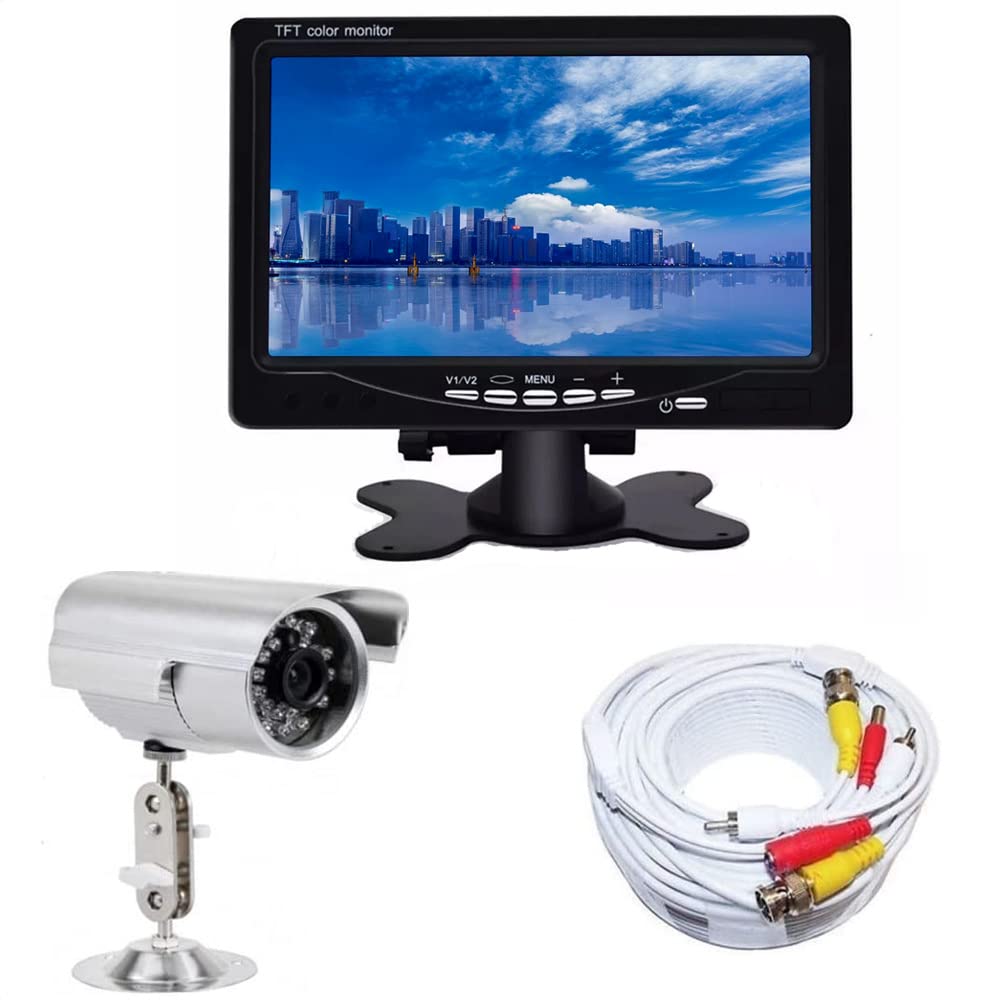 081 store - KIT VIDEOSORVEGLIANZA COMPLETO - TELECAMERA + MONITOR 7 POLLICI 2 CANALI + CAVO 30 METRI