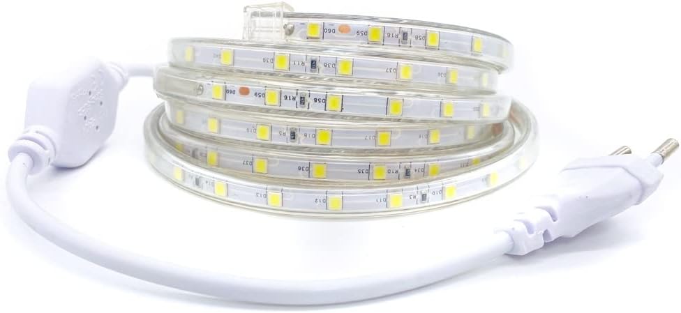 081 Store - Striscia LED 2 Metri Luce Bianca Fredda 220V Impermeabile - 60 LED/m per Interni ed Esterni, con Spina Inclusa