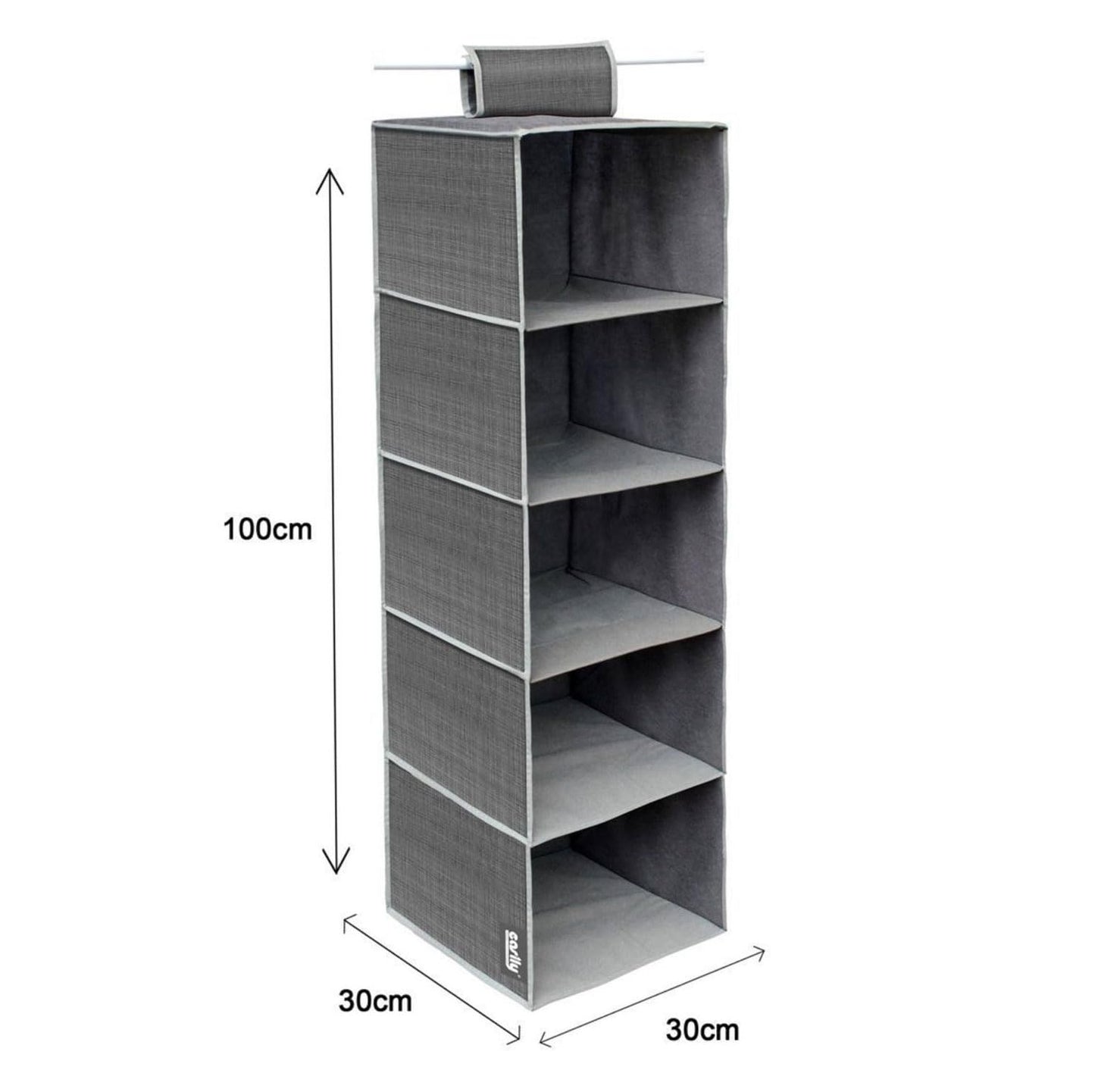 081 Store - Organizer da Appendere nell’Armadio con 5 Ripiani, Grigio Scuro, 100 x 30 x 30 cm