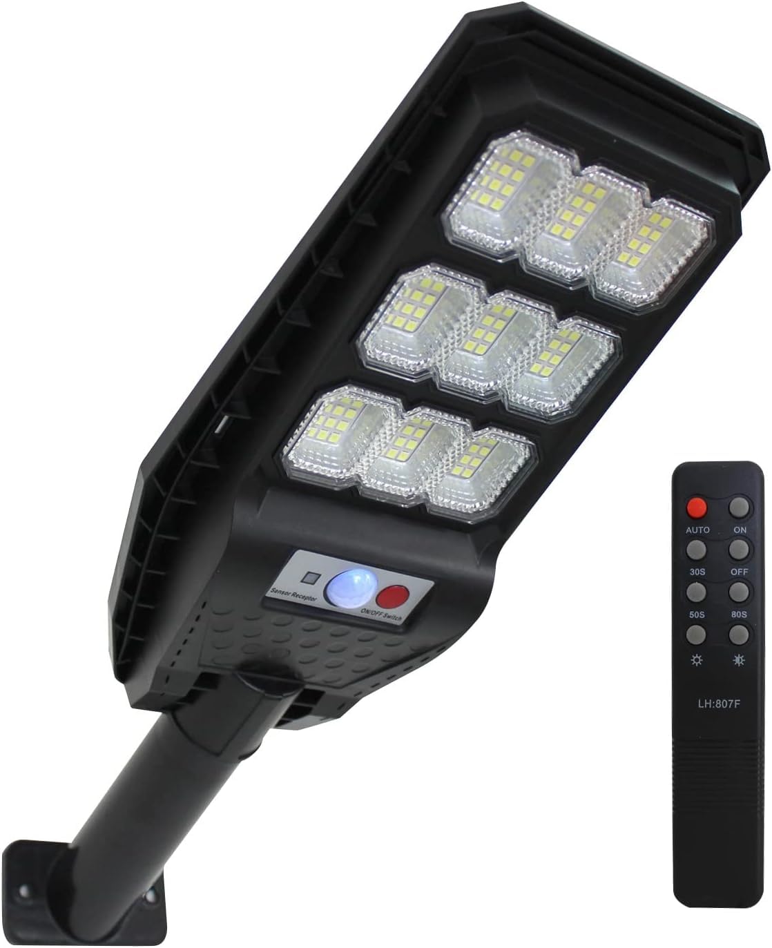 081 Store - 4 PEZZI lampione solare led esterno 100W, Lampione led solare da esterno con palo e telecomando, Lampione solare con sensore di movimento e crepuscolare con 108 LED