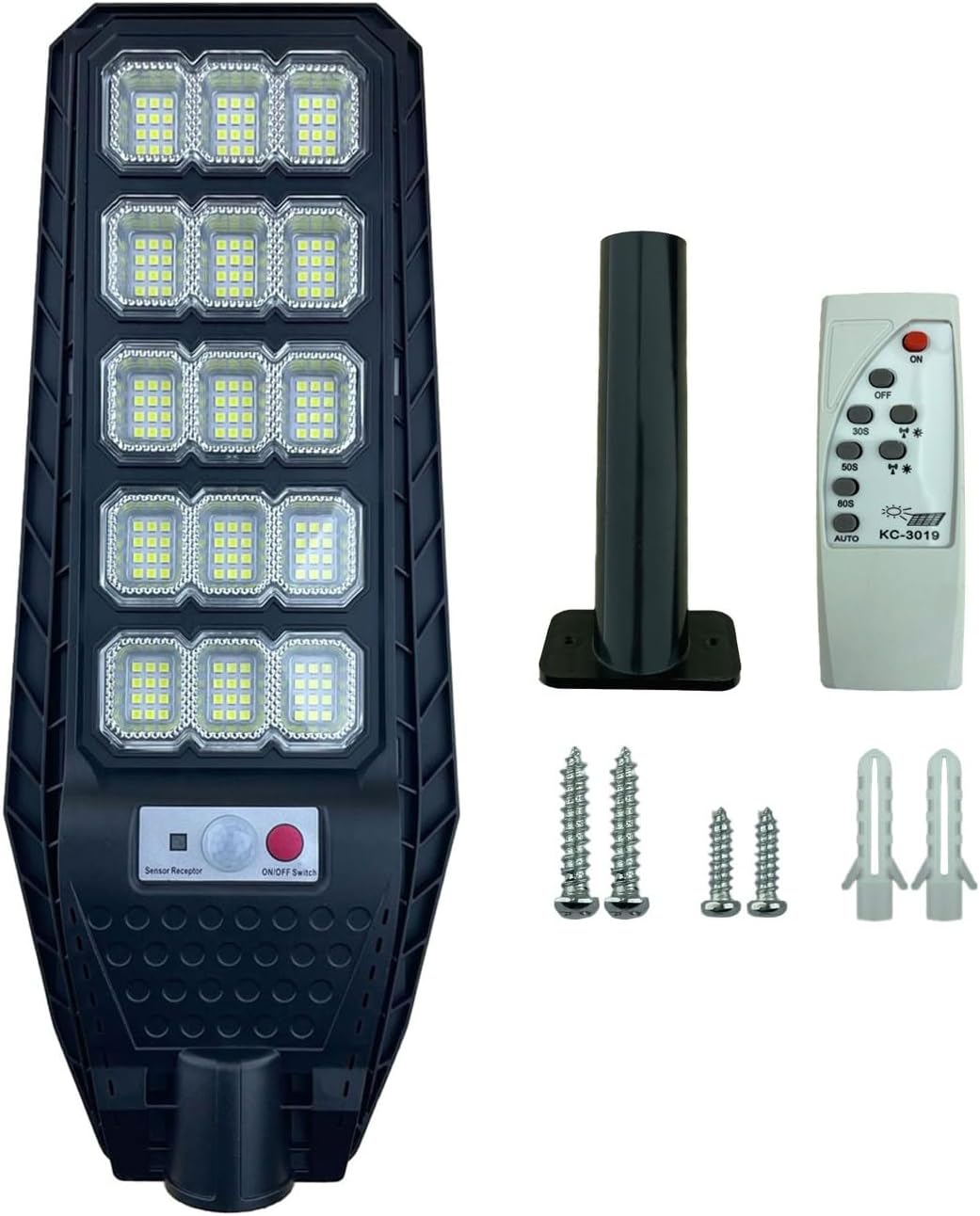 081 Store - 2 PEZZI Lampione lampione solare led esterno con staffa 300W Lampione da giardino 180 LED 300W con telecomando e sensore di movimento