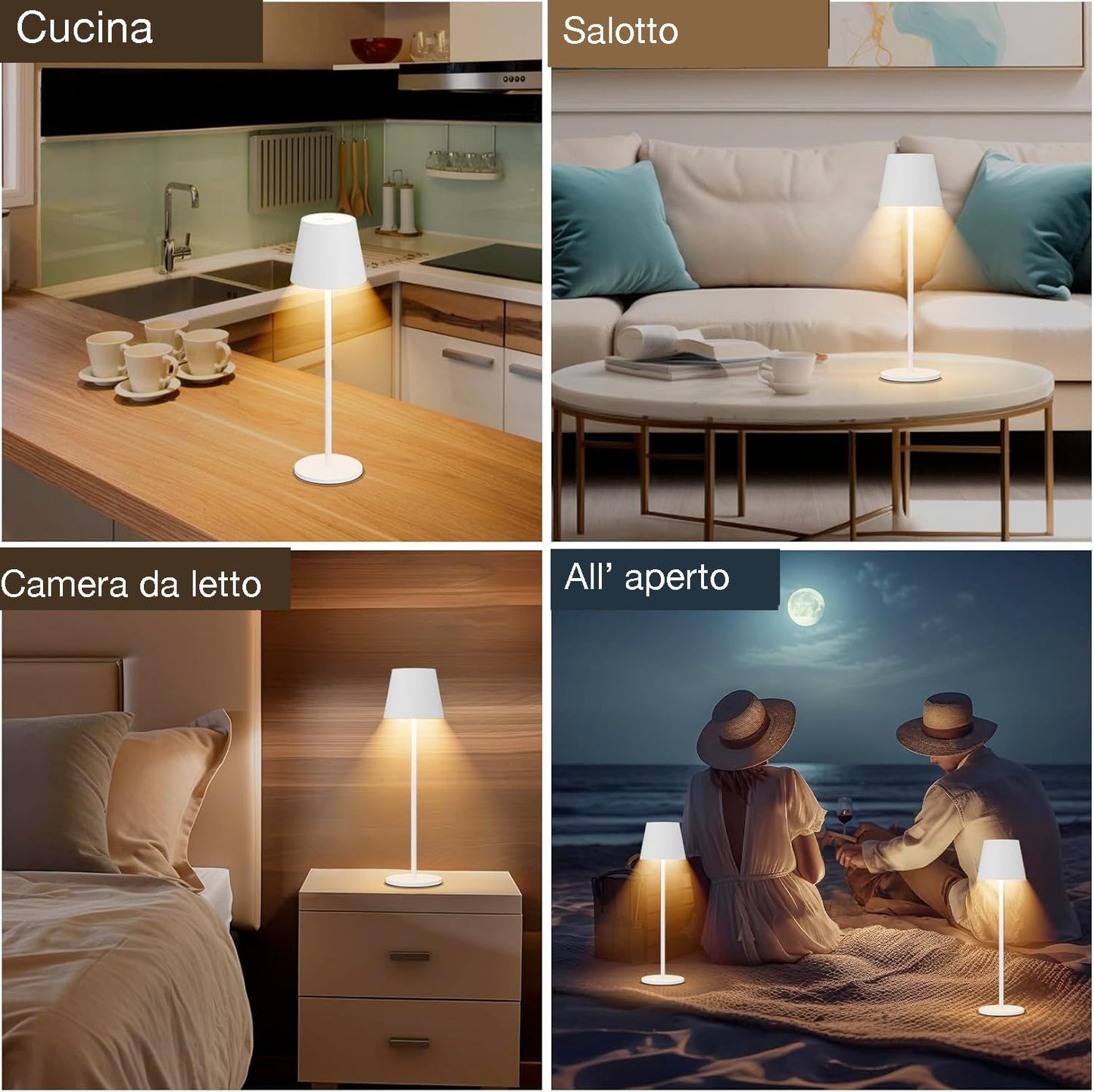 081 Store - 2 PEZZI LAMPADA DA TAVOLO SENZA FILI RICARICABILE BIANCHE, LAMPADA DA TAVOLO LED DIMMERABILE E CON 3 TONALITà DI LUCE, DIMMERABILE 3000-65000K ED IMPERMEABILE IP54