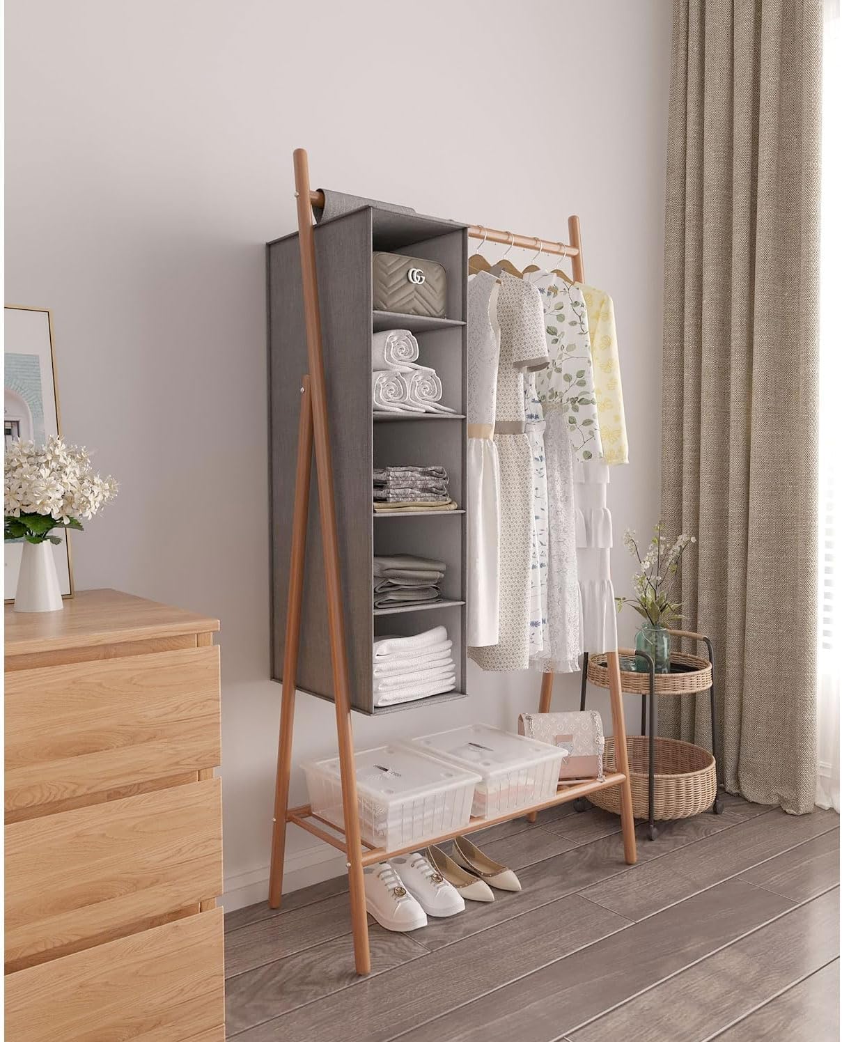 081 Store - Organizer da Appendere nell’Armadio con 5 Ripiani, Grigio Scuro, 100 x 30 x 30 cm