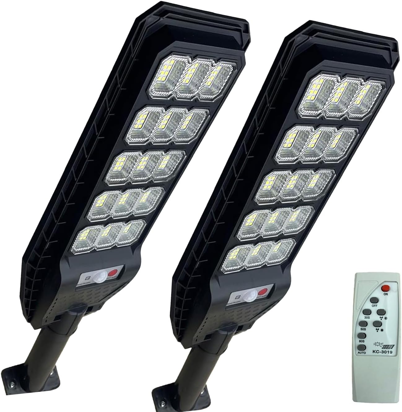 081 Store - 2 PEZZI Lampione lampione solare led esterno con staffa 300W Lampione da giardino 180 LED 300W con telecomando e sensore di movimento