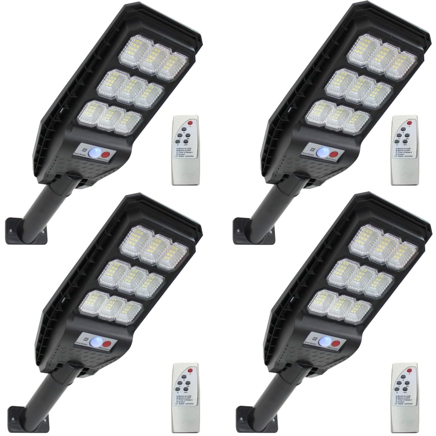 081 Store - 4 PEZZI lampione solare led esterno 100W, Lampione led solare da esterno con palo e telecomando, Lampione solare con sensore di movimento e crepuscolare con 108 LED